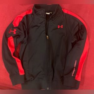 Boy’s Size 7 Black & Red Under Armour Zip Up Midweight Athletic Jacket GUC